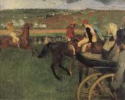 Edgar Degas On the race place Jockeys next to a carriage painting